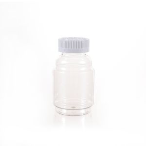 200cc Clear PET Plastic Packer Bottle (F3001P0200) with Green and White Child-Resistant Plastic Cap