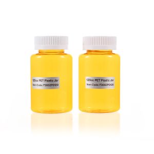 120cc Yellow PET Plastic Packer Bottle (F3002P0120) with White Child-Resistant Plastic Cap