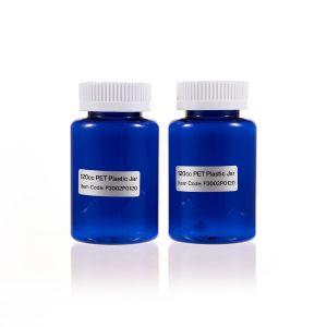 120cc Blue PET Plastic Packer Bottle (F3002P0120) with White Child-Resistant Plastic Cap