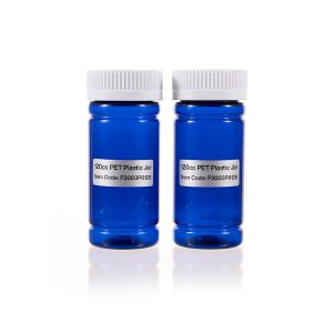 120cc Blue PET Plastic Packer Bottle (F3003P0120) with White Child-Resistant Plastic Cap