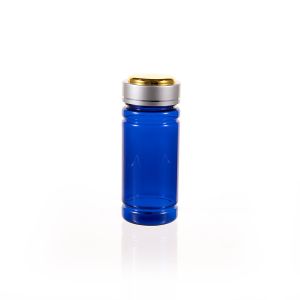 120cc Blue PET Plastic Packer Bottle (F3003P0120) with Electroplated Silver Double Shell Cap
