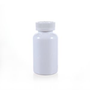 200cc Opaque White PET Plastic Packer Bottle (F3003P0200) with White Child-Resistant Plastic Cap