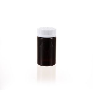 100cc Amber PET Plastic Packer Bottle (F3004P0100) with White Child-Resistant Plastic Cap