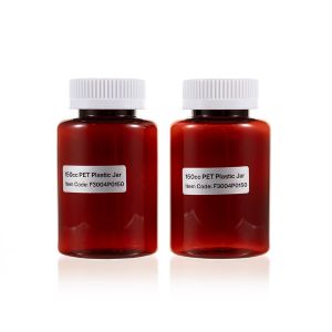 150cc Amber PET Plastic Packer Bottle (F3004P0150) with White Child-Resistant Plastic Cap