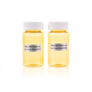 120cc Yellow PET Plastic Packer Bottle (F3006P0120) with White Child-Resistant Plastic Cap