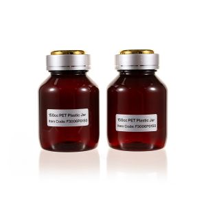 150cc Amber Plastic Packer Bottle (F3006P0150) with Electroplated Silver Double Shell Cap