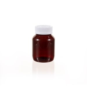 150cc Amber PET Plastic Packer Bottle (F3006P0150) with White Child-Resistant Plastic Cap