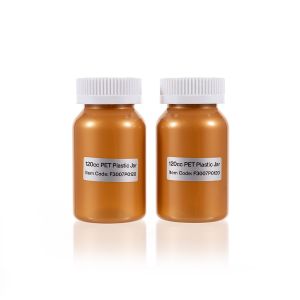 120cc Electroplated Yellow PET Plastic Packer Bottle (F3007P0120) with White Child-Resistant Plastic Cap