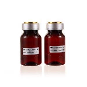 120cc Amber Plastic Packer Bottle (F3007P0120) with Electroplated Silver Double Shell Cap