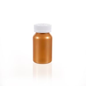 120cc Electroplated Yellow PET Plastic Packer Bottle (F3007P0120) with White Child-Resistant Plastic Cap