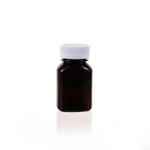 150cc Amber PET Plastic Packer Bottle (F3007P0150) with White Child-Resistant Plastic Cap