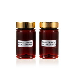 120cc Amber PET Plastic Packer Bottle (F3021P0120) with Gold Plastic Cap