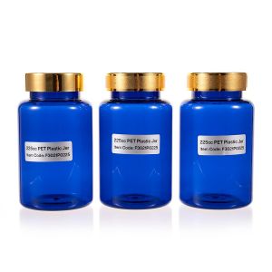225cc Blue PET Plastic Packer Bottle (F3021P0225) with Gold Plastic Cap