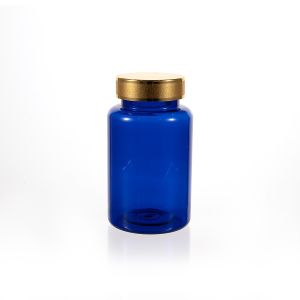 225cc Blue PET Plastic Packer Bottle (F3021P0225) with Gold Plastic Cap
