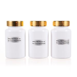 200cc Opaque White PET Plastic Packer Bottle (F3021P0200) with Gold Plastic Cap