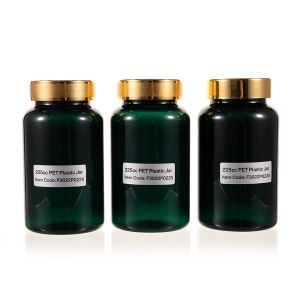 225cc Green PET Plastic Packer Bottle (F3021P0225) with Gold Plastic Cap