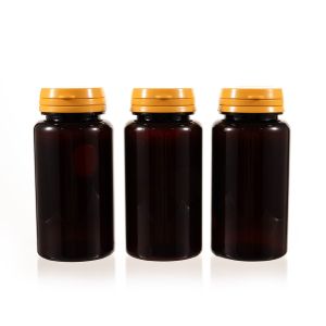150cc Amber PET Plastic Packer Bottle (F3041P0150) with Yellow Tear-Off Plastic Cap