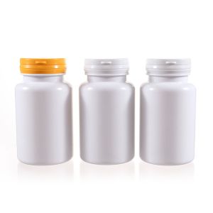 200cc Opaque White PET Plastic Packer Bottle (F3041P0200) with Yellow and White Tear-Off Plastic Cap