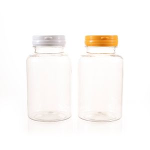 250cc Clear PET Plastic Packer Bottle (F3042P0250) with White and Yellow Tear-Off Plastic Cap