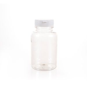 250cc Clear PET Plastic Packer Bottle (F3042P0250) with White and Yellow Tear-Off Plastic Cap
