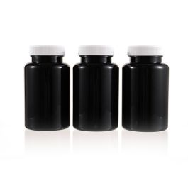 225cc Black PET Plastic Packer Bottle (F3021P0225) with White Screw Cap