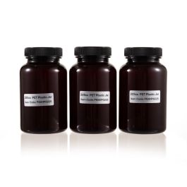 225cc Amber PET Plastic Packer Bottle (F1001P0225) with Black Screw Cap