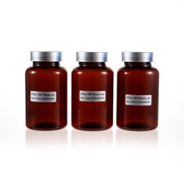 275cc Amber PET Plastic Packer Bottle (F1001P0275) with Electroplated Silver Plastic Cap (Hot Stamped Double Lines on the Side)