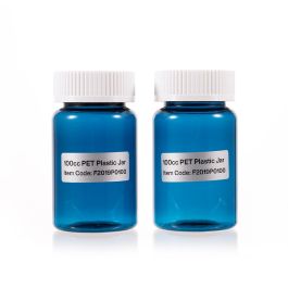 100cc Blue PET Plastic Packer Bottle (F2019P0100) with White Child-Resistant Plastic Cap