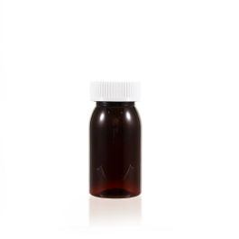 100cc Amber PET Plastic Packer Bottle (F2035P0100) with White Child-Resistant Plastic Cap