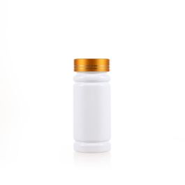 100cc White PET Plastic Packer Bottle (F2037P0100) with Electroplated Gold Plastic Cap (Hot Stamped Double Lines on the Side)