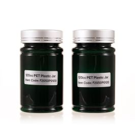 120cc Green PET Plastic Packer Bottle (F2050P0120) with Electroplated Silver Plastic Cap (Hot Stamped Double Lines on the Side)