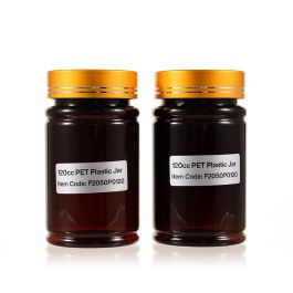 120cc Amber PET Plastic Packer Bottle (F2050P0120) with Electroplated Silver Plastic Cap (Hot Stamped Double Lines on the Side)