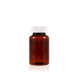 150cc Amber PET Plastic Packer Bottle (F2074P0150) with White Child-Resistant Plastic Cap