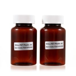 150cc Amber PET Plastic Packer Bottle (F2074P0150) with White Child-Resistant Plastic Cap