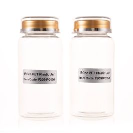 150cc Clear PET Plastic Packer Bottle (F2091P0150) with Gold Transparent Double Shell Cap with Hot-Stamped Silver Lines