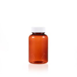 160cc Amber PET Plastic Packer Bottle (F2104P0160) with White Screw Cap