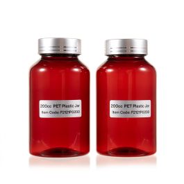 200cc Amber PET Plastic Packer Bottle (F2121P0200) with Electroplated Silver Plastic Cap (Hot Stamped Double Lines on the Side)