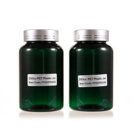 200cc Green PET Plastic Packer Bottle (F2122P0200) with Electroplated Silver Plastic Cap (Hot Stamped Double Lines on the Side)