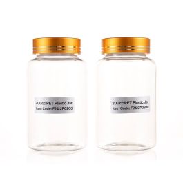 200cc Clear PET Plastic Packer Bottle (F2122P0200) with Electroplated Gold Plastic Cap (Hot Stamped Double Lines on the Side)
