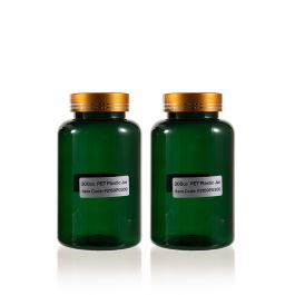 300cc Green PET Plastic Packer Bottle (F2159P03000) with Electroplated Gold Plastic Cap (Hot Stamped Double Lines on the Side)
