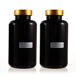 750cc Black PET Plastic Packer Bottle (F2182P0750) with Electroplated Glod Plastic Cap (Hot Stamped Double Lines on the Side)