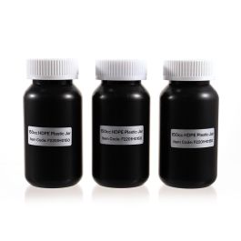 150cc Opaque Black Plastic Packer Bottle (F2201H0150) with White Child-Resistant Plastic Cap 