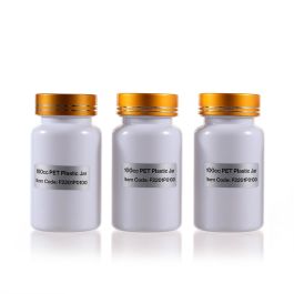 100cc White PET Plastic Packer Bottle (F2201P0100) with Electroplated Glod Plastic Cap (Hot Stamped Double Lines on the Side)