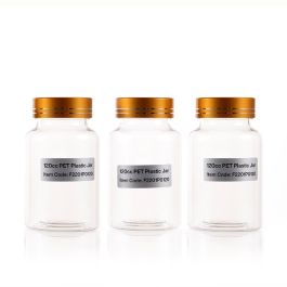120cc Clear PET Plastic Packer Bottle (F2201P0120) with Electroplated Glod Plastic Cap (Hot Stamped Double Lines on the Side)