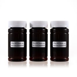 170cc Dark Amber PET Plastic Packer Bottle (F2201P0170) with White Child-Resistant Plastic Cap