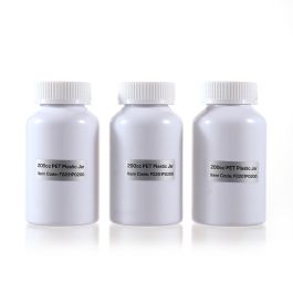 200cc Opaque White PET Plastic Packer Bottle (F2201P0200) with White Child-Resistant Plastic Cap