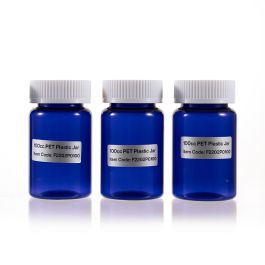 100cc Blue PET Plastic Packer Bottle (F2202P0100) with White Child-Resistant Plastic Cap