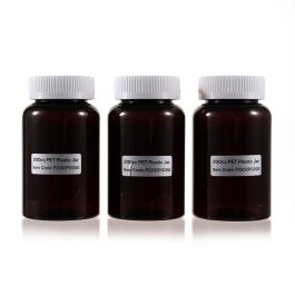 200cc Amber PET Plastic Packer Bottle (F2202P0200) with White Child-Resistant Plastic Cap