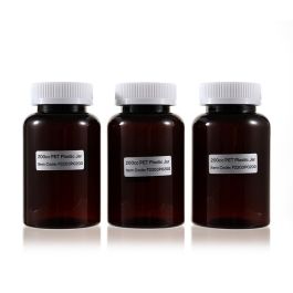 200cc Amber PET Plastic Packer Bottle (F2203P0200) with White Child-Resistant Plastic Cap