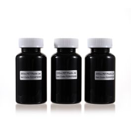 200cc Black PET Plastic Packer Bottle (F2204P0200) with White Child-Resistant Plastic Cap